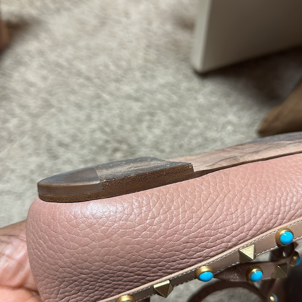 Valentino Beige Leather T Strap Rockstud Ballet Flats Size 40 - Picture 6 of 8